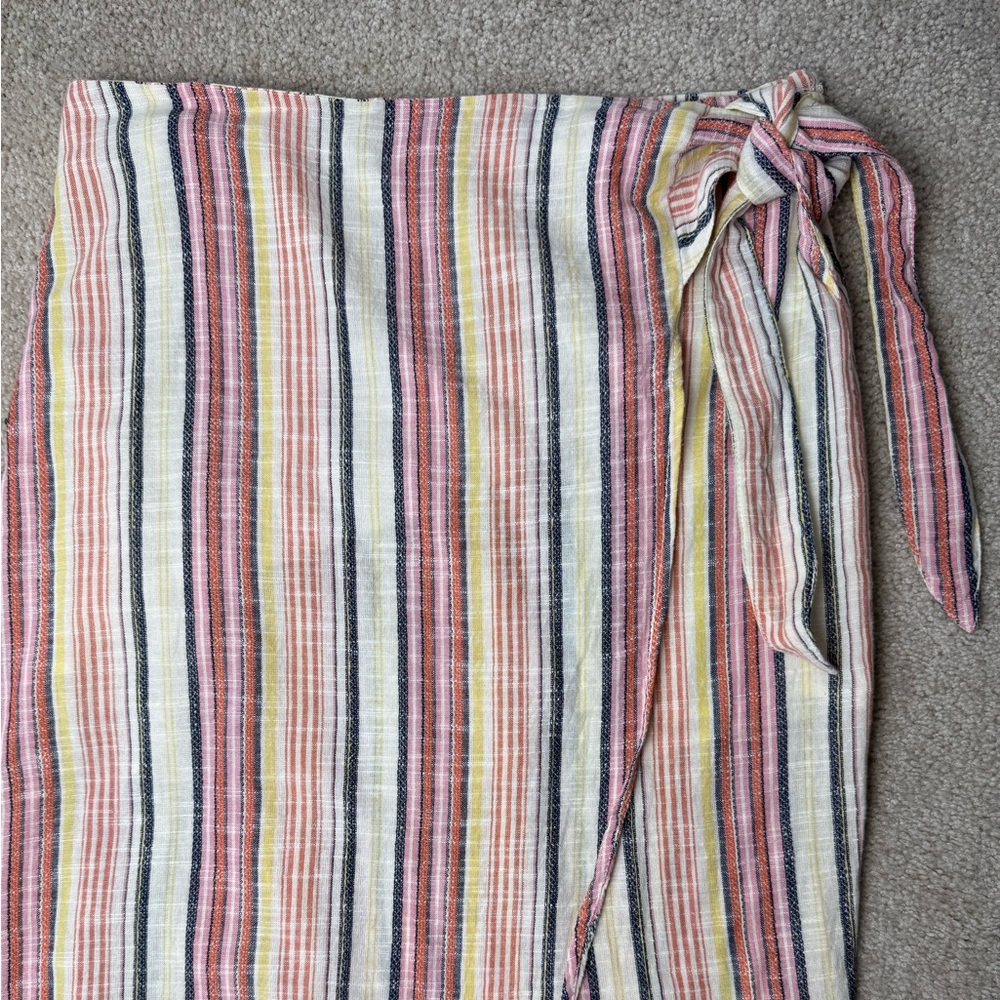 Free People Aubrey Sarong Skirt Wrap Skirt Colorful Stripes Cotton Size 12 Beach - Picture 7 of 15